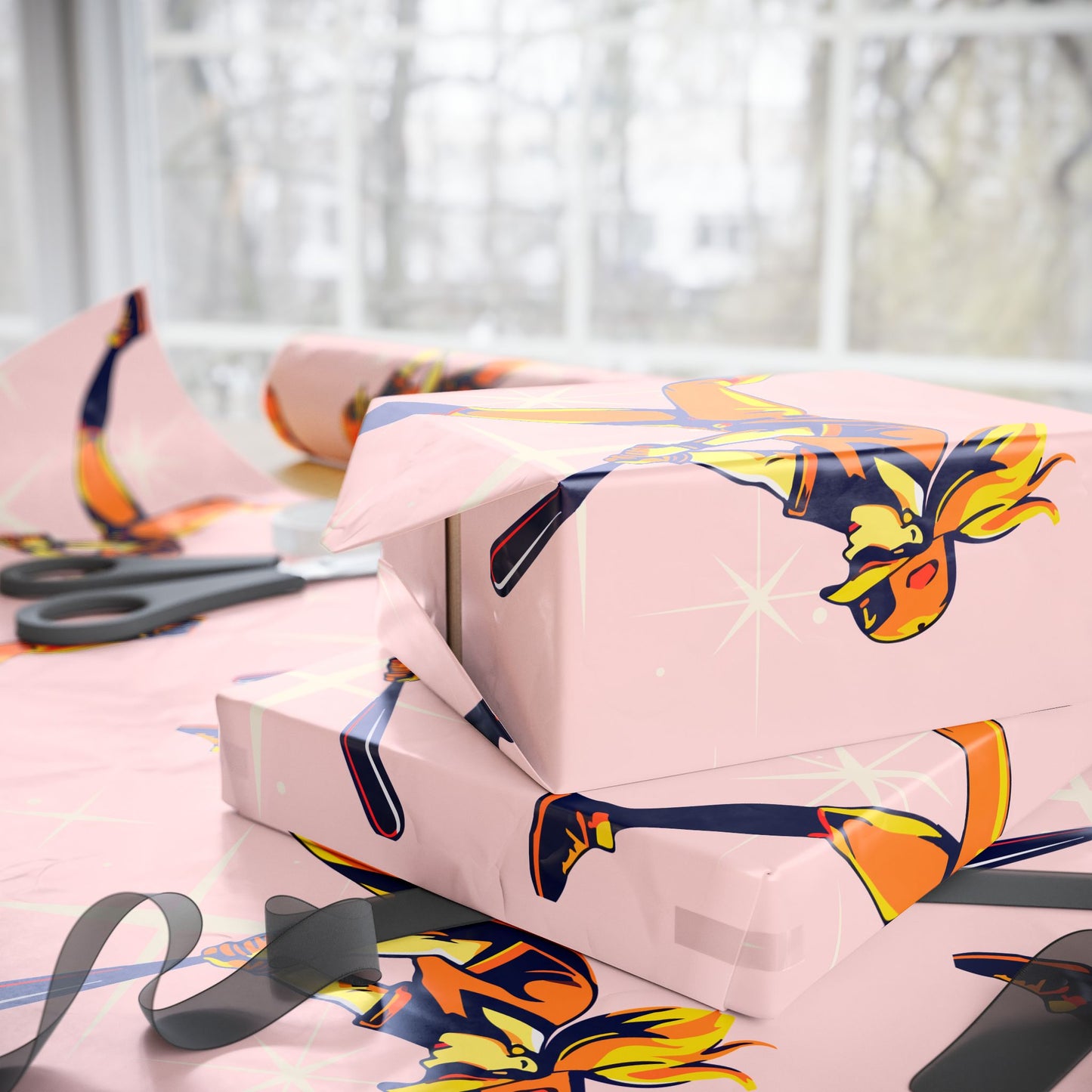 Softball Gift Wrap Rose Stars