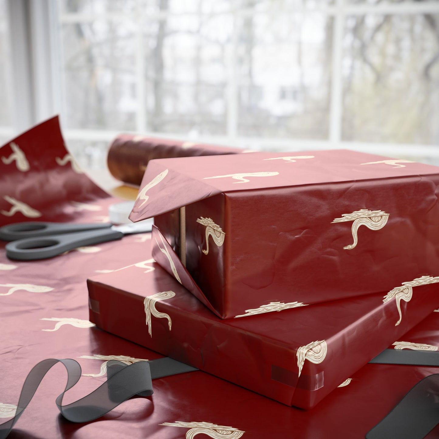 Nessie Block Print Gift Wrap Merlot