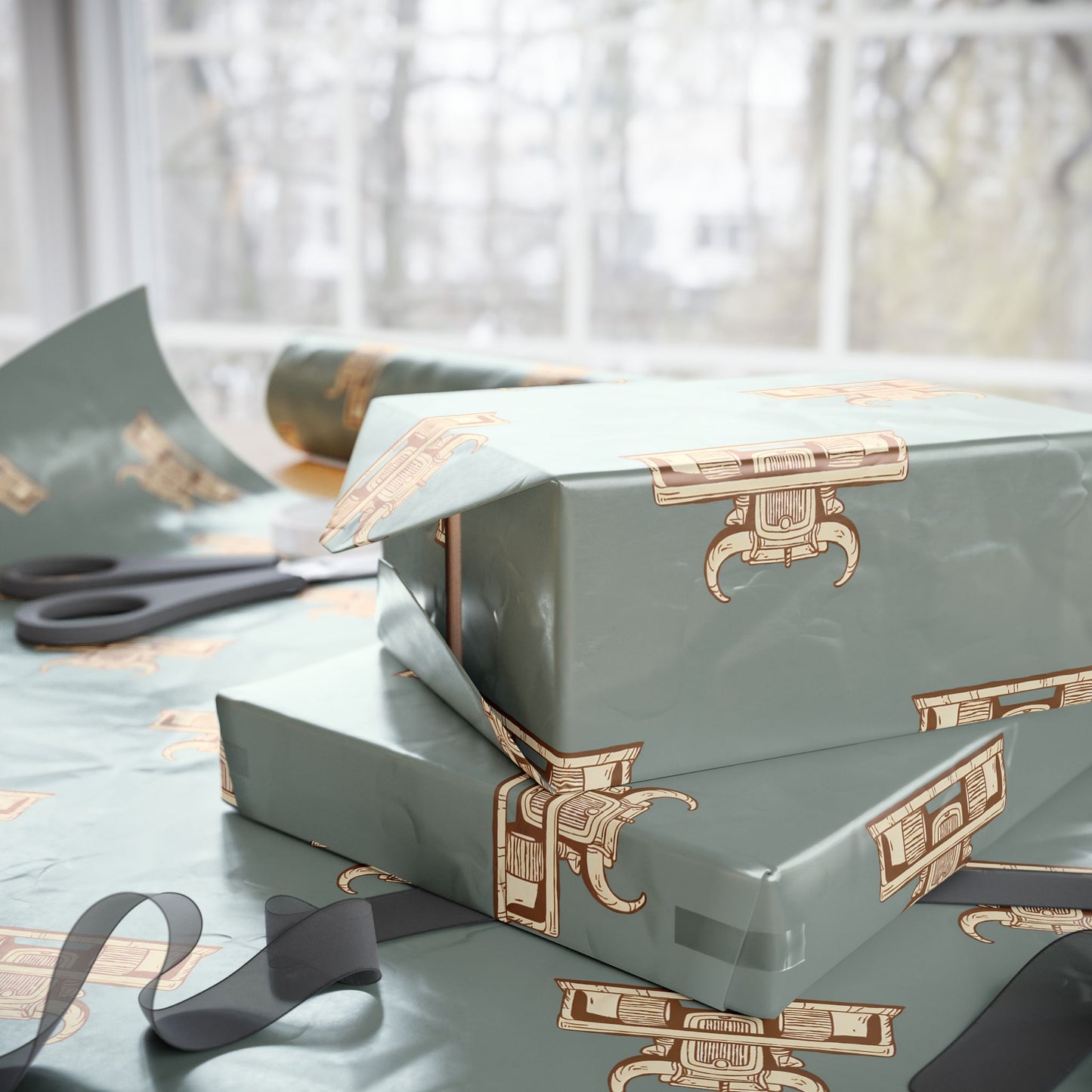 "Bull"Dozer Block Print Gift Wrap