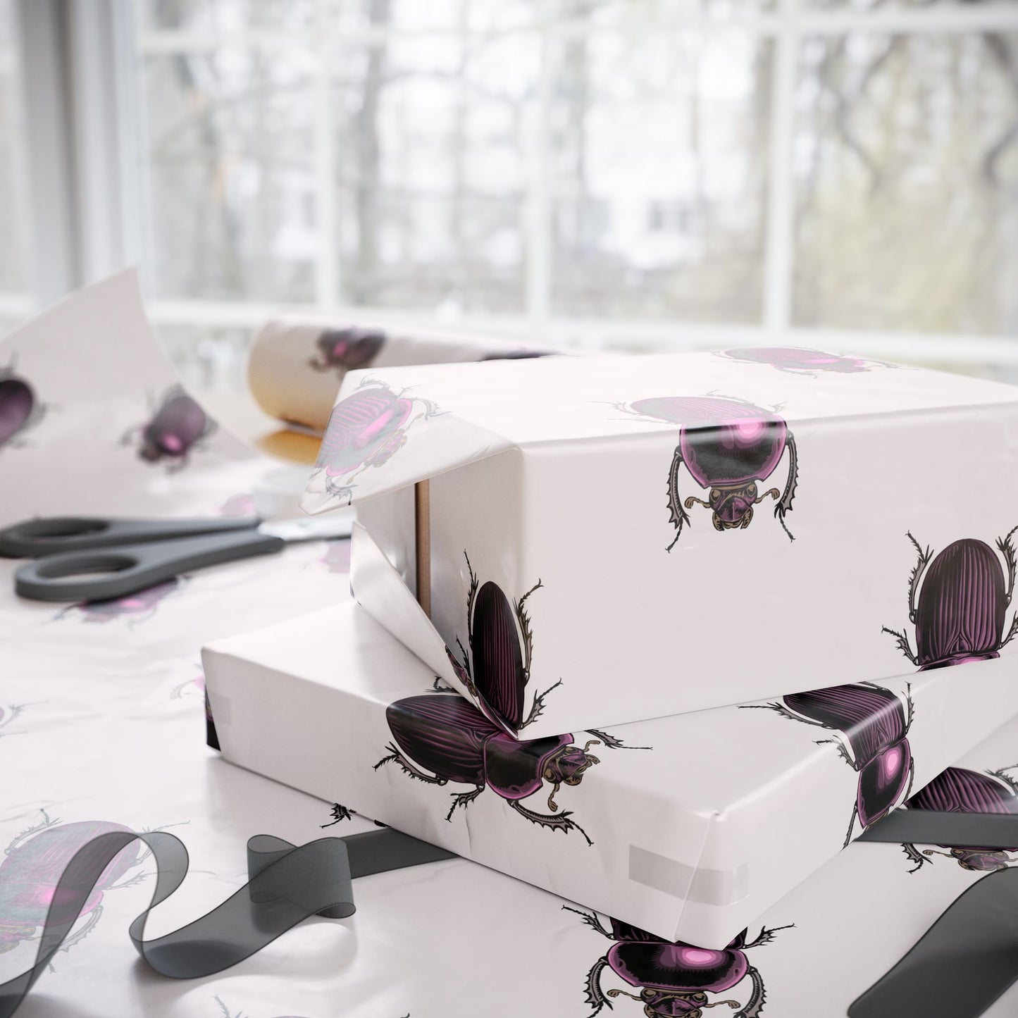 Beetles Block Print Gift Wrap Amethyst