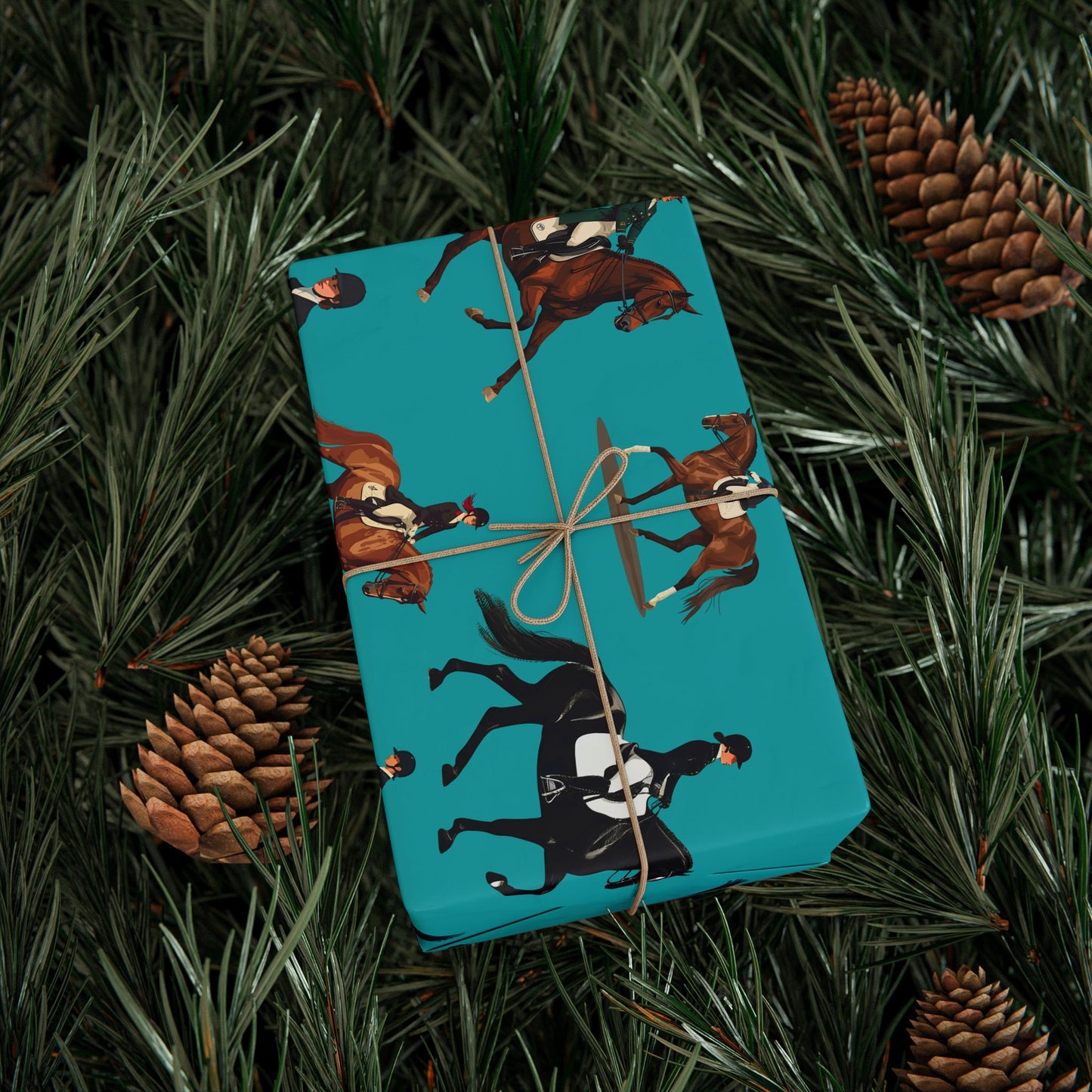 Modern Toile Dressage Teal Gift Wrap