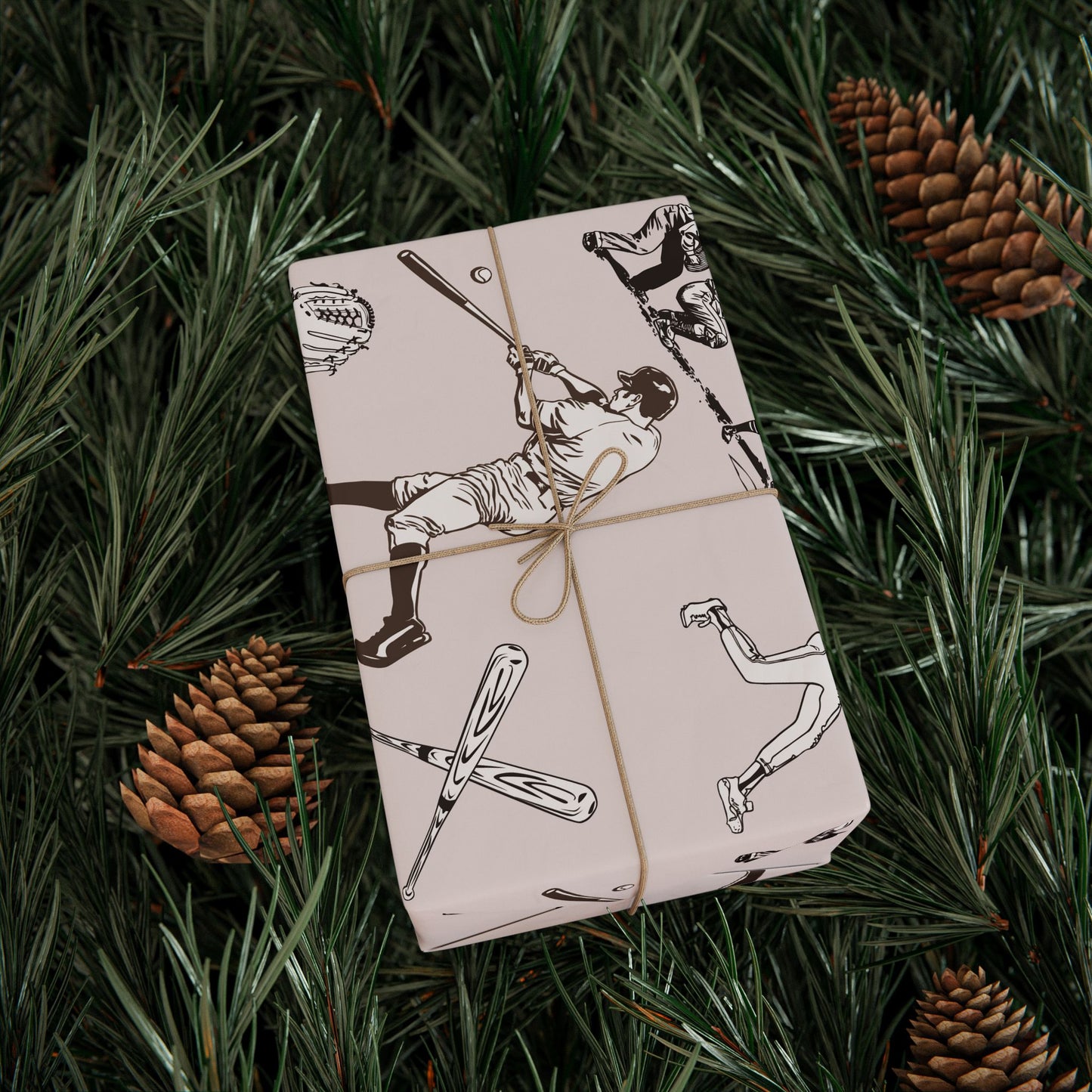 Modern Toile Baseball Sepia Gift Wrap