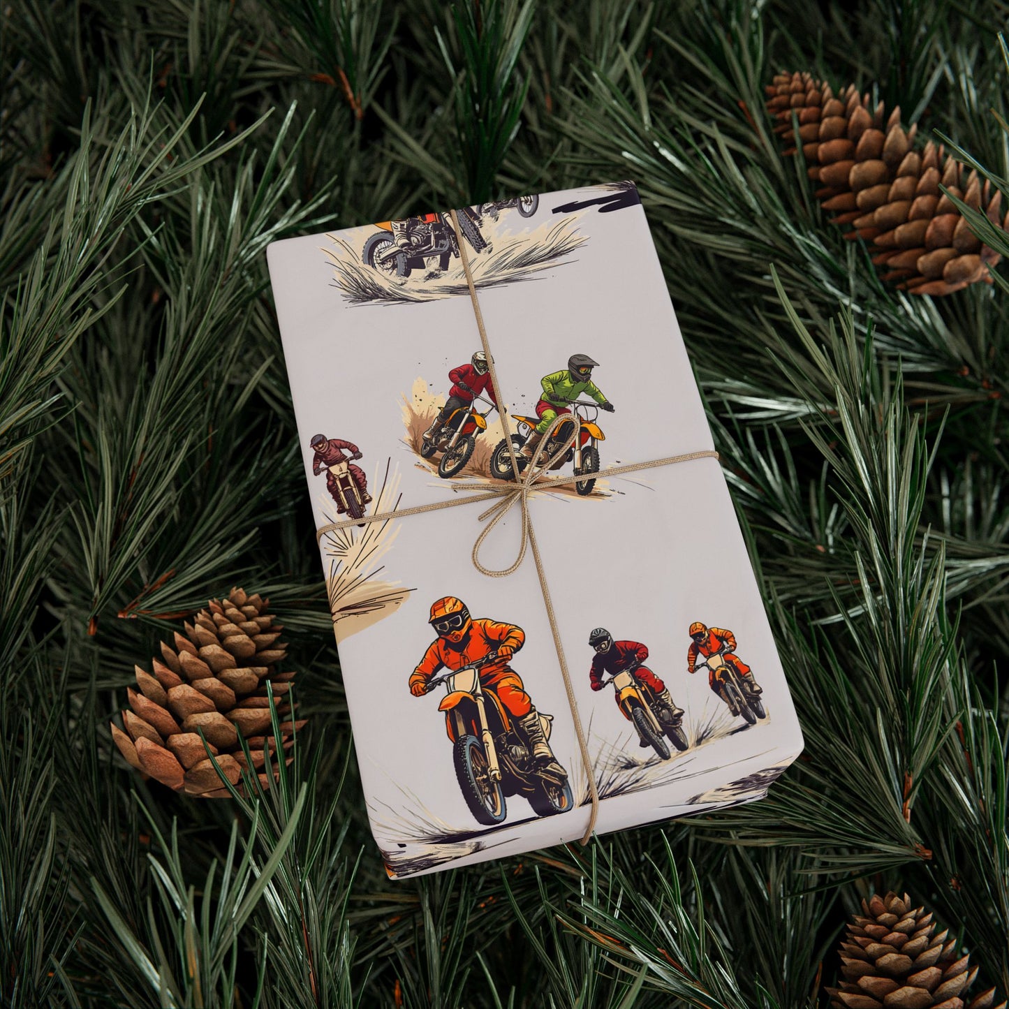 Modern Toile Dirt Bike Taupe Gift Wrap