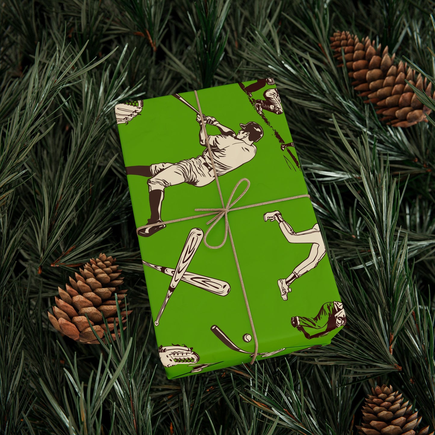 Modern Toile Baseball Green Gift Wrap