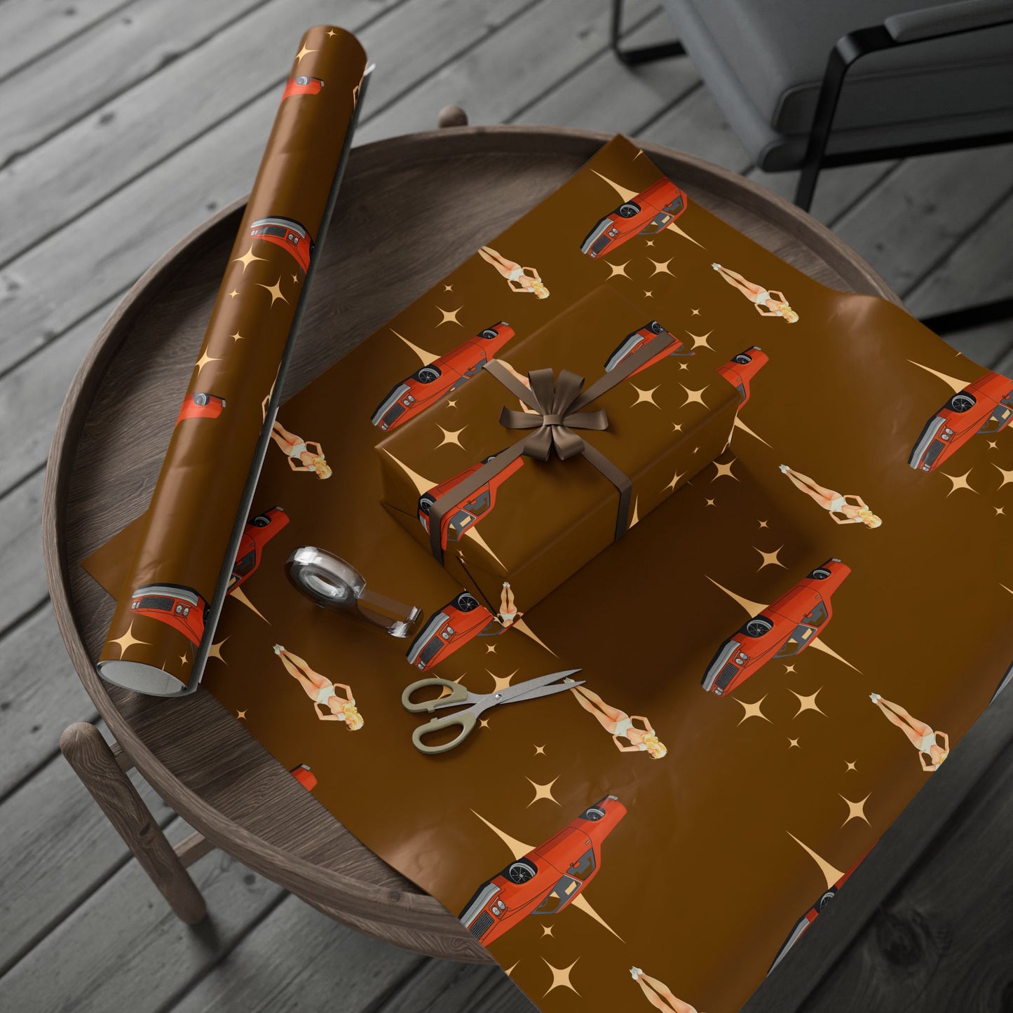 Cowboy Cadillac Mocha Gift Wrap