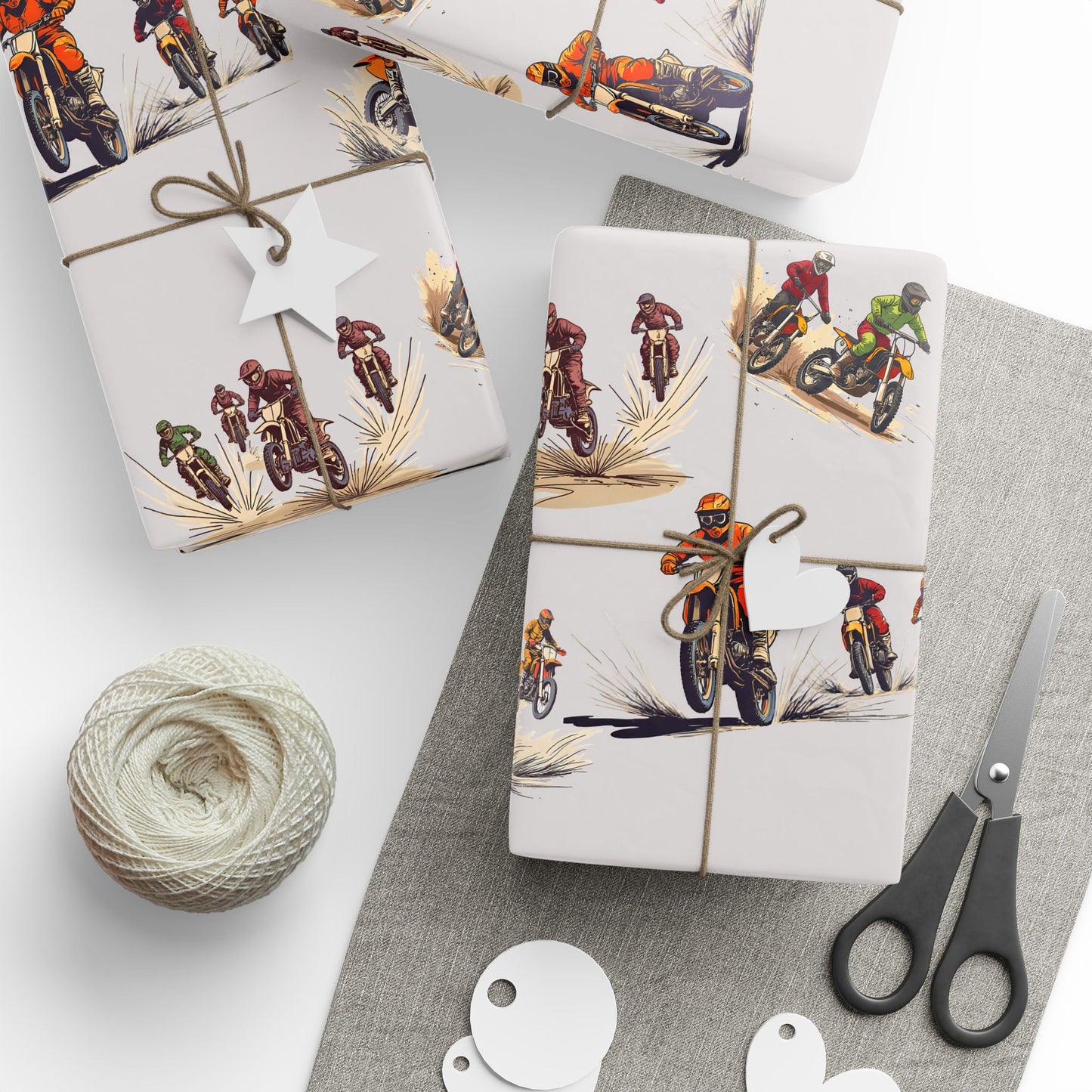 Modern Toile Dirt Bike Taupe Gift Wrap