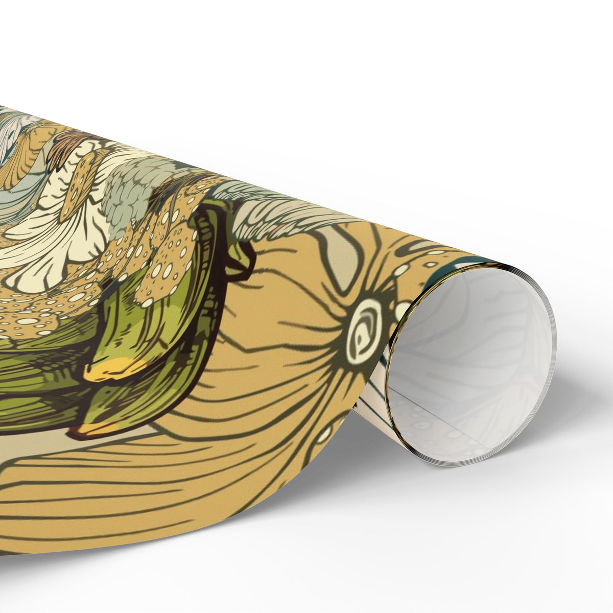 Vintage Flowers and Birds Gift Wrap Mustard