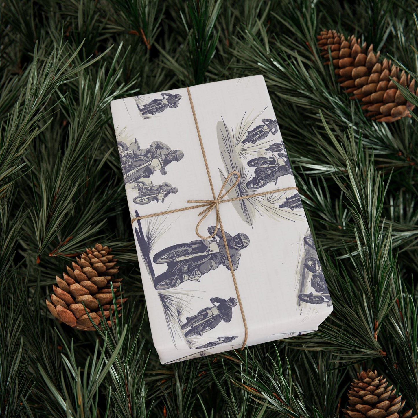 Modern Toile Dirt Bike Blue Gift Wrap