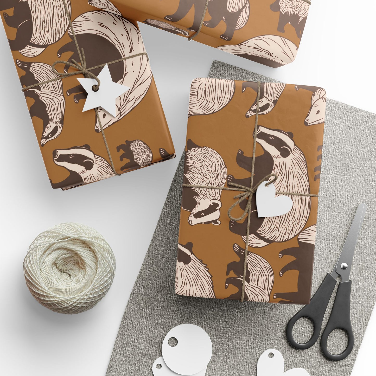 Modern Toile Honey Badger Gift Wrap Mustard