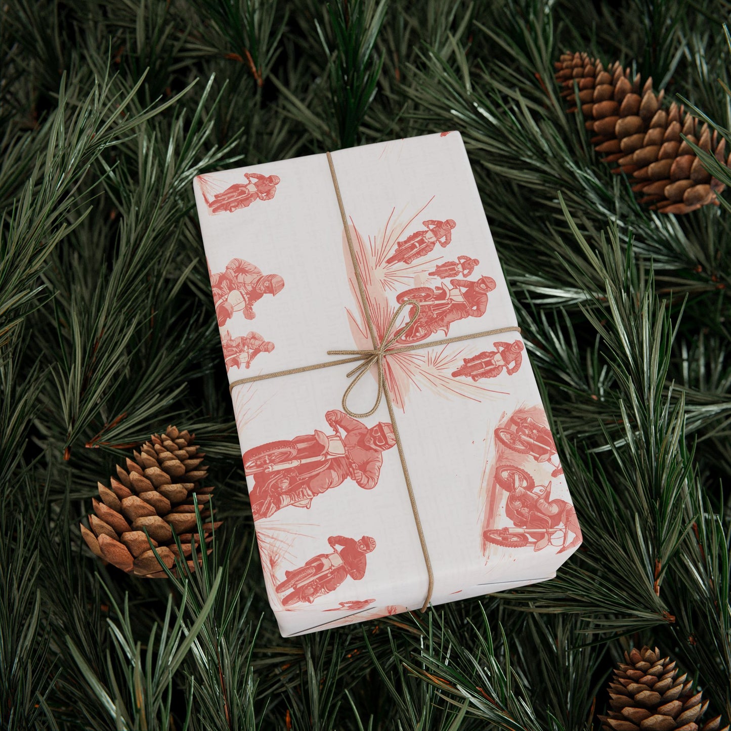 Modern Toile Dirt Bike Coral Gift Wrap