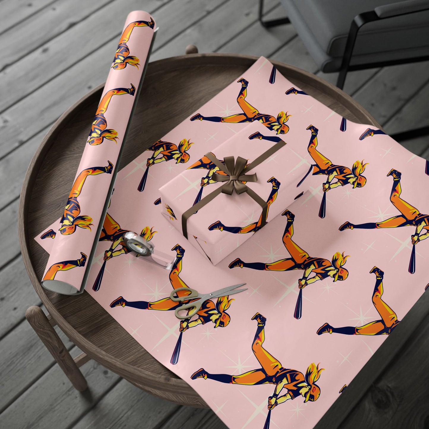 Softball Gift Wrap Rose Stars