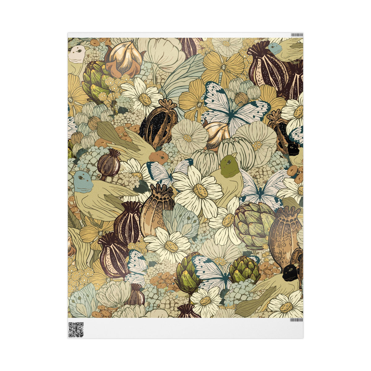 Vintage Flowers and Birds Gift Wrap Mustard