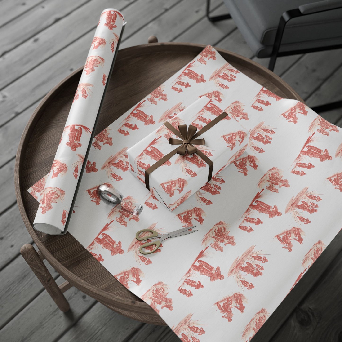 Modern Toile Dirt Bike Coral Gift Wrap