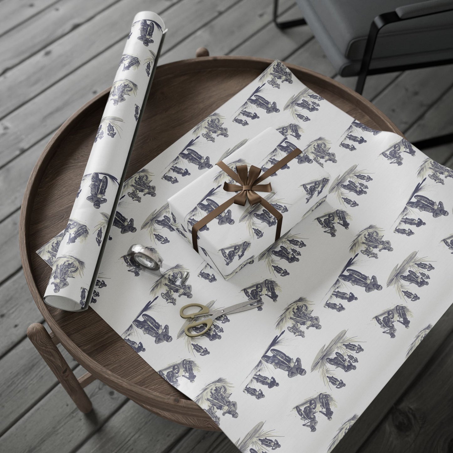 Modern Toile Dirt Bike Blue Gift Wrap