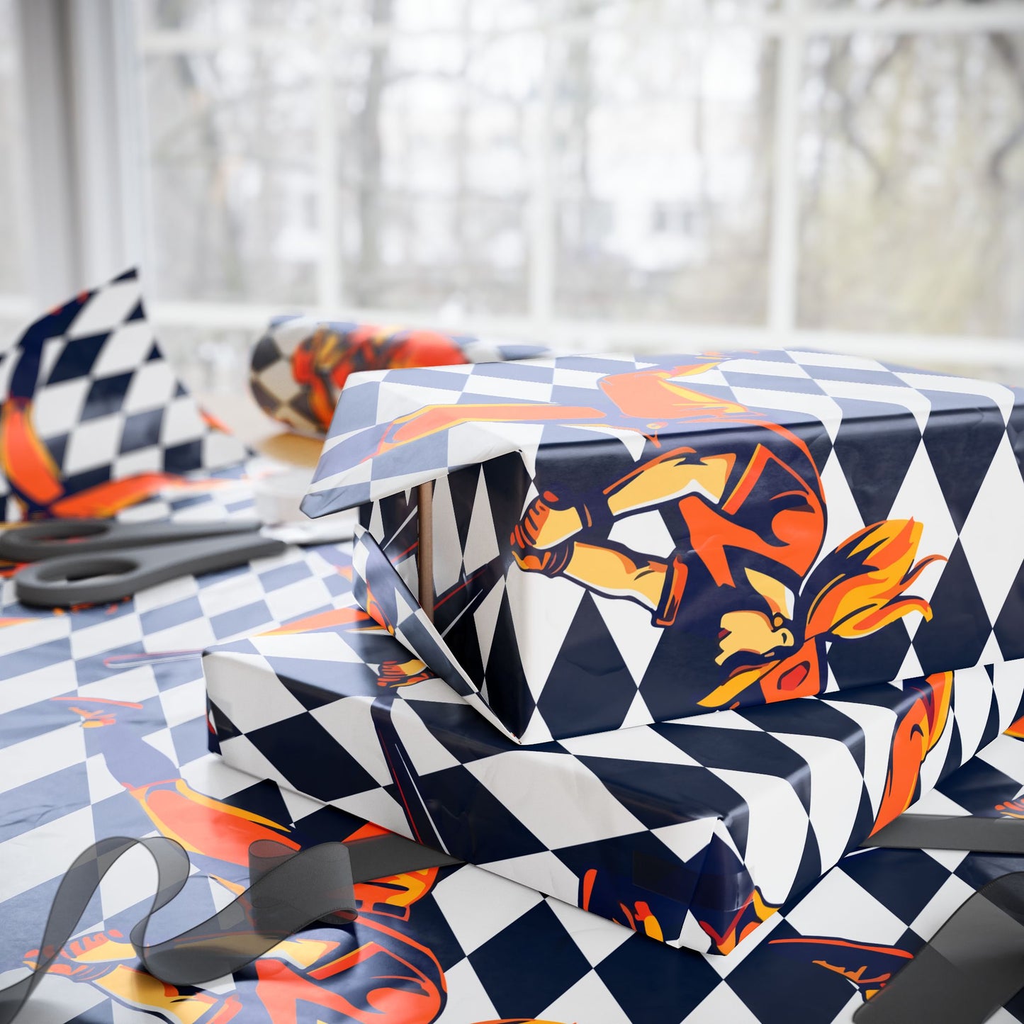 Softball Gift Wrap Navy Harlequin