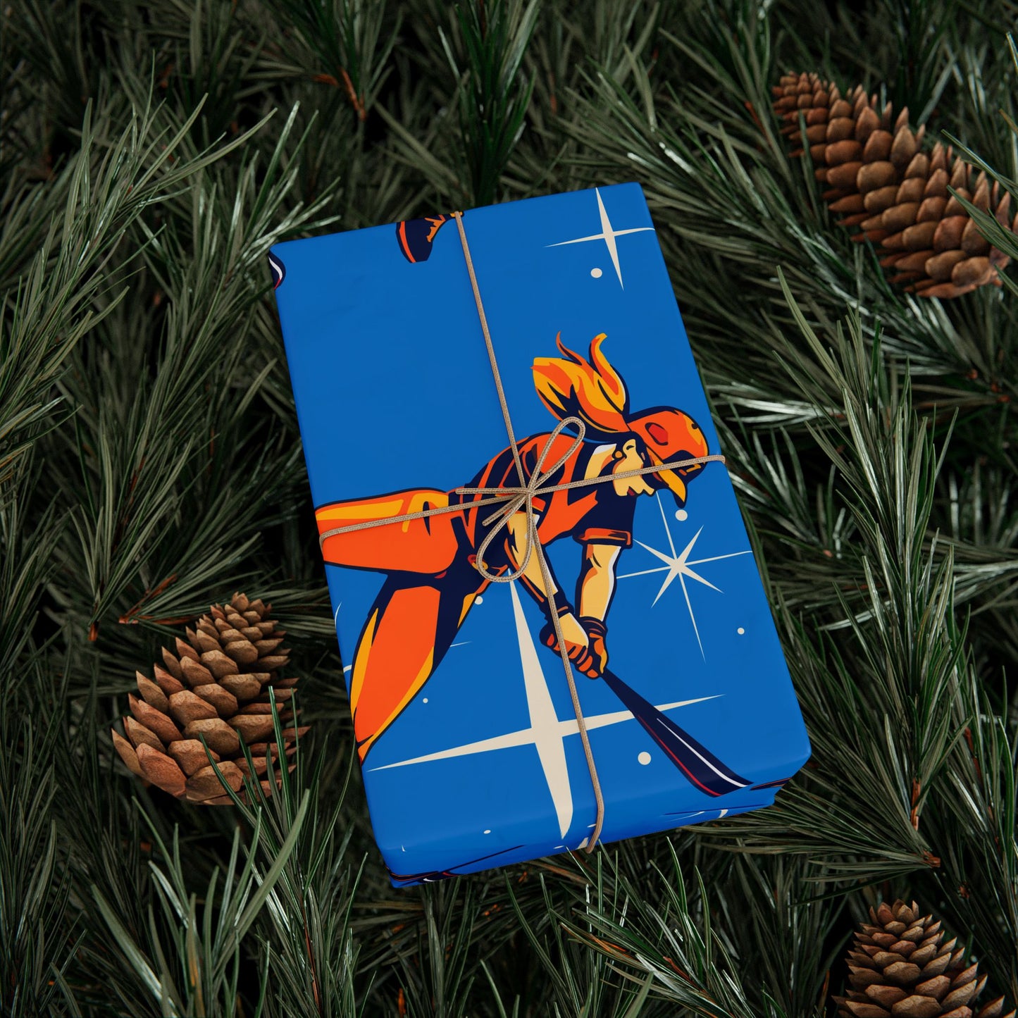 Softball Gift Wrap Blue Stars