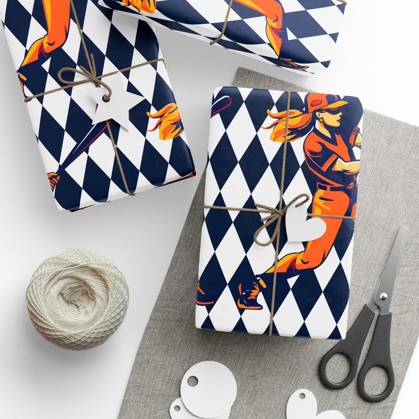 Softball Gift Wrap Navy Harlequin