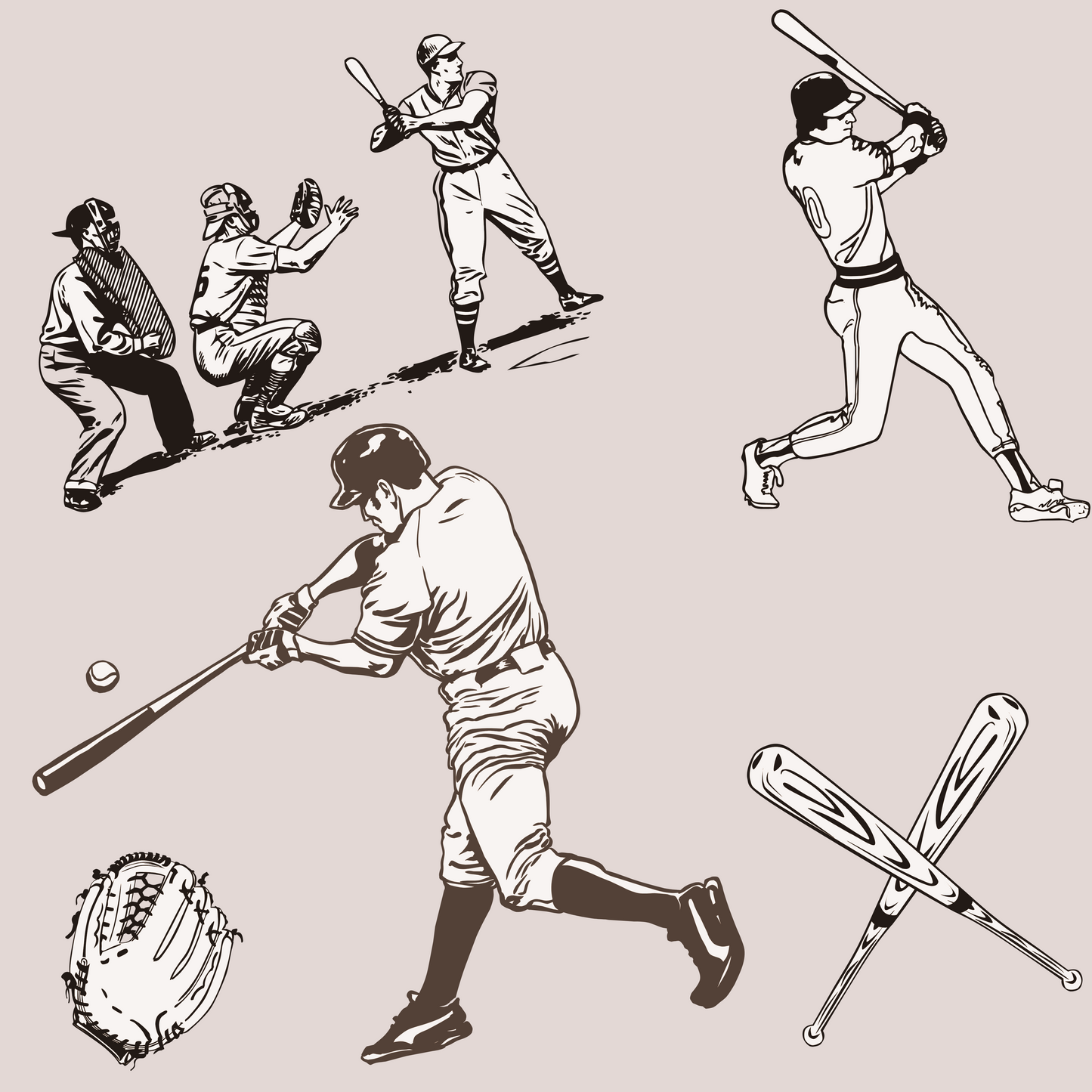 Modern Toile Baseball Sepia Gift Wrap