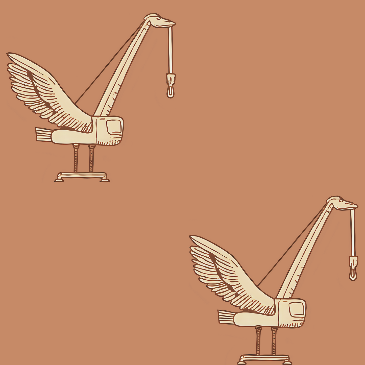 "Crane" Block Print Gift Wrap Terra Cotta