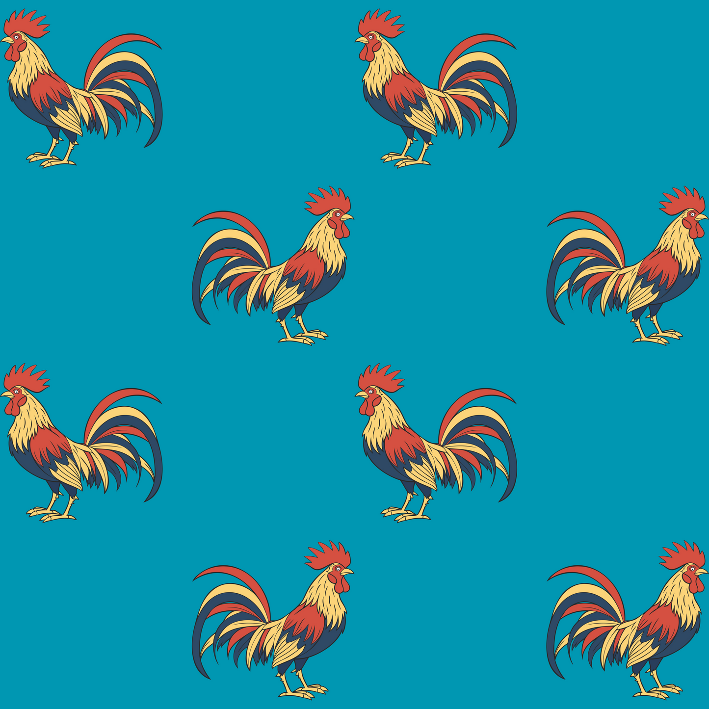 Pauley the Rooster Block Print Gift Wrap Cornflower