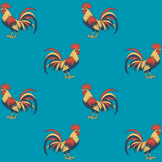 Pauley the Rooster Block Print Gift Wrap Cornflower