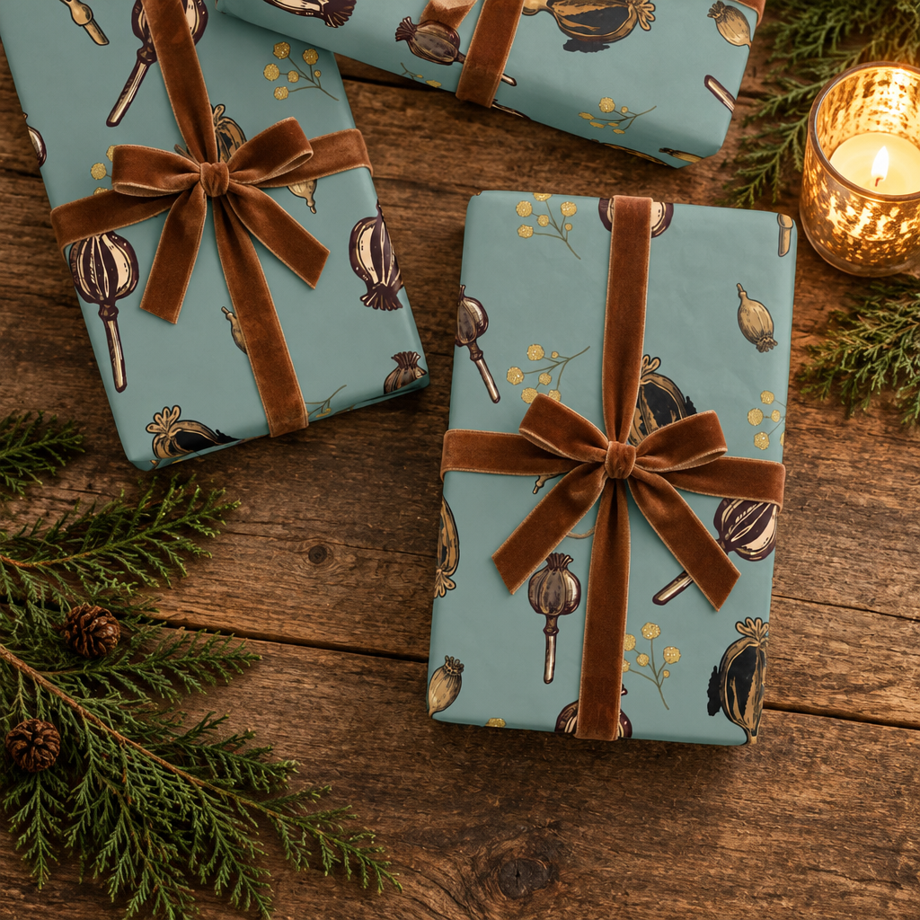 Scattered Poppy Pods Gift Wrap