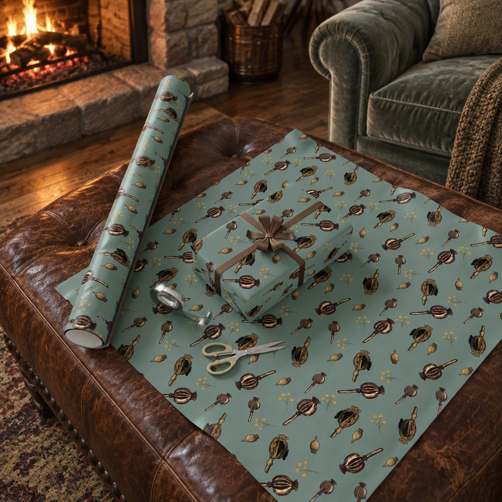 Scattered Poppy Pods Gift Wrap