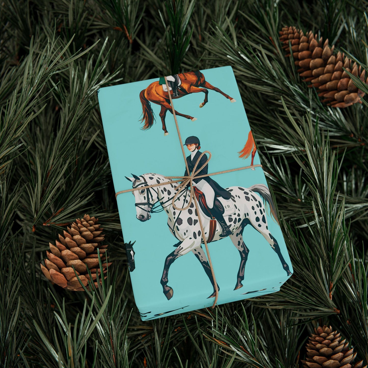 Modern Toile Dressage Robin's Egg Blue Gift Wrap