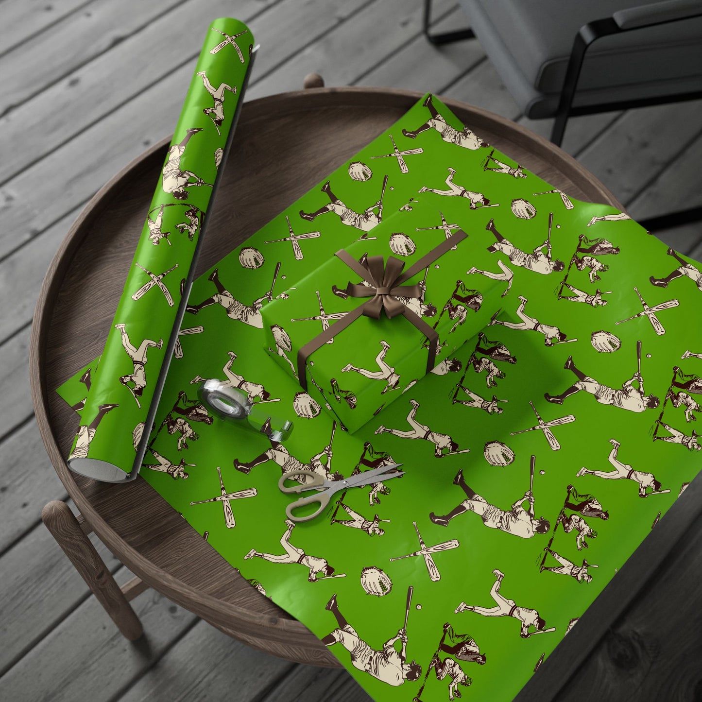 Modern Toile Baseball Green Gift Wrap