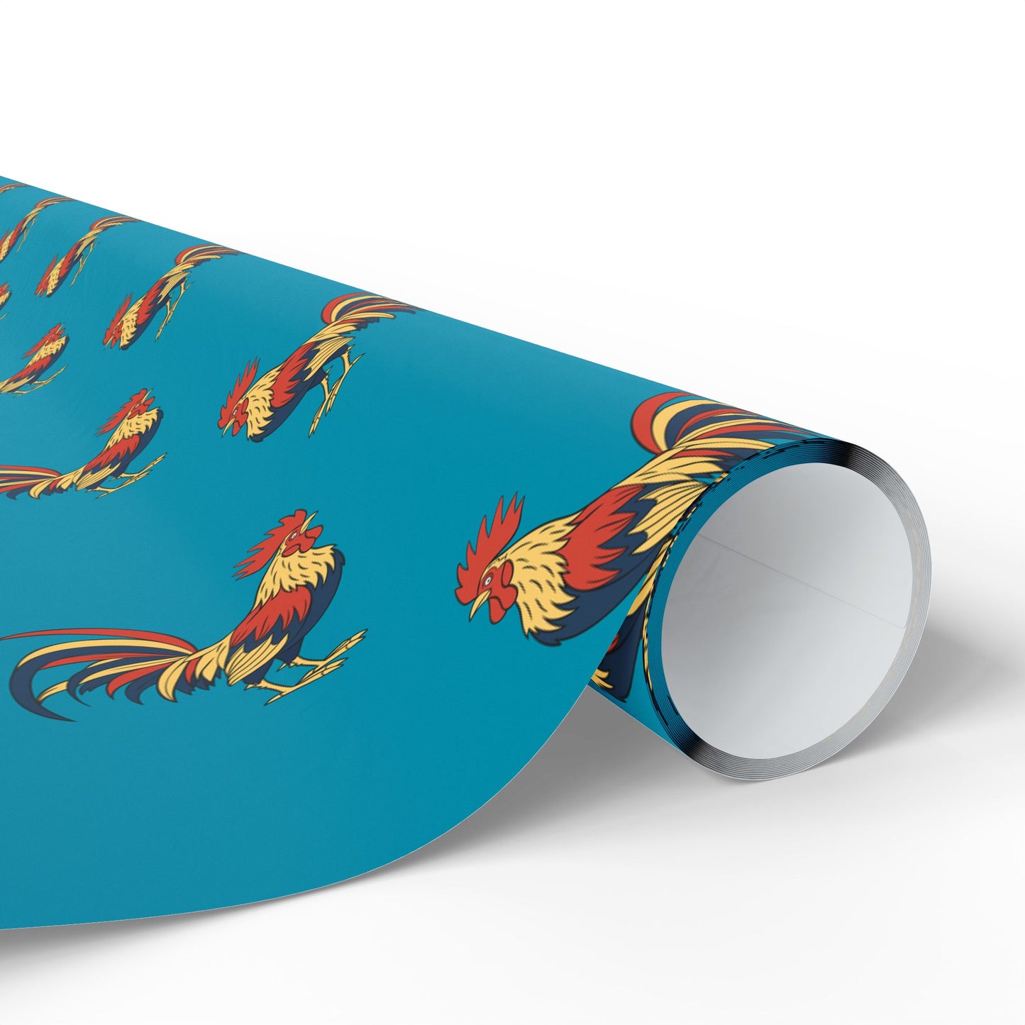 Pauley the Rooster Block Print Gift Wrap Cornflower