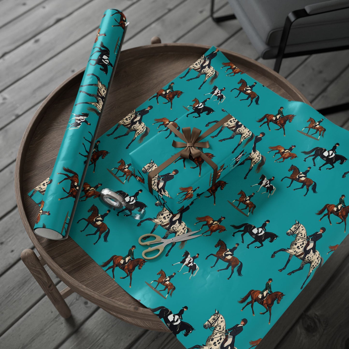 Modern Toile Dressage Teal Gift Wrap