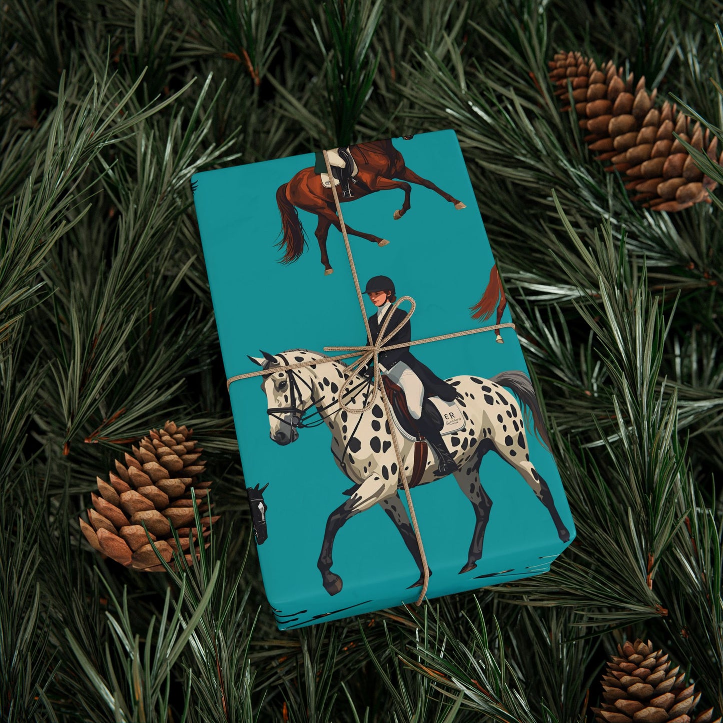 Modern Toile Dressage Teal Gift Wrap
