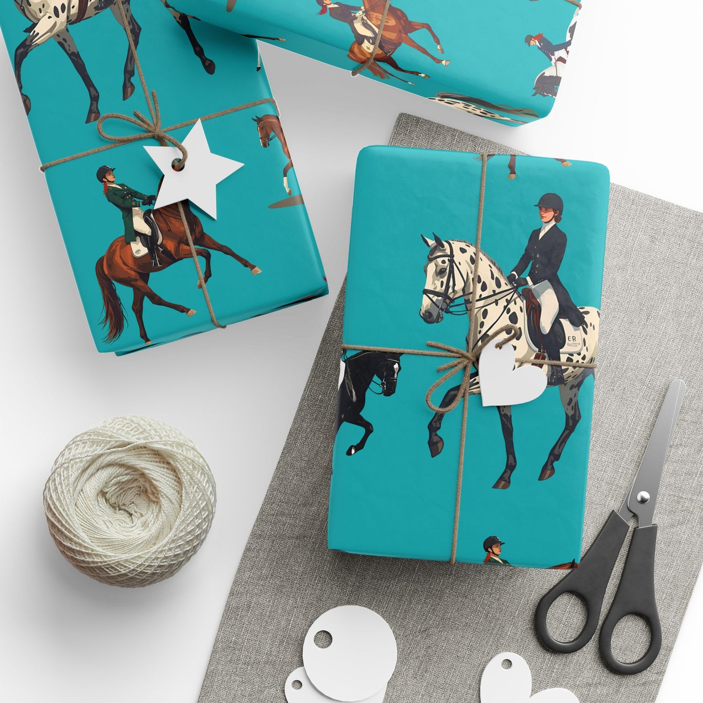 Modern Toile Dressage Teal Gift Wrap