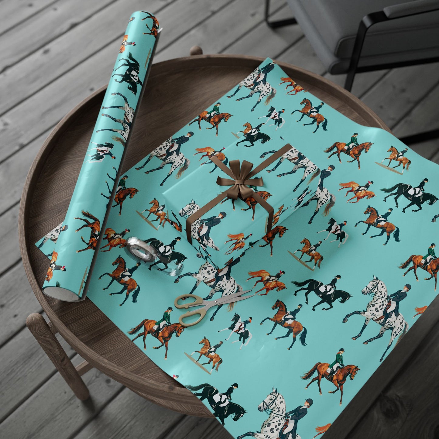 Modern Toile Dressage Robin's Egg Blue Gift Wrap