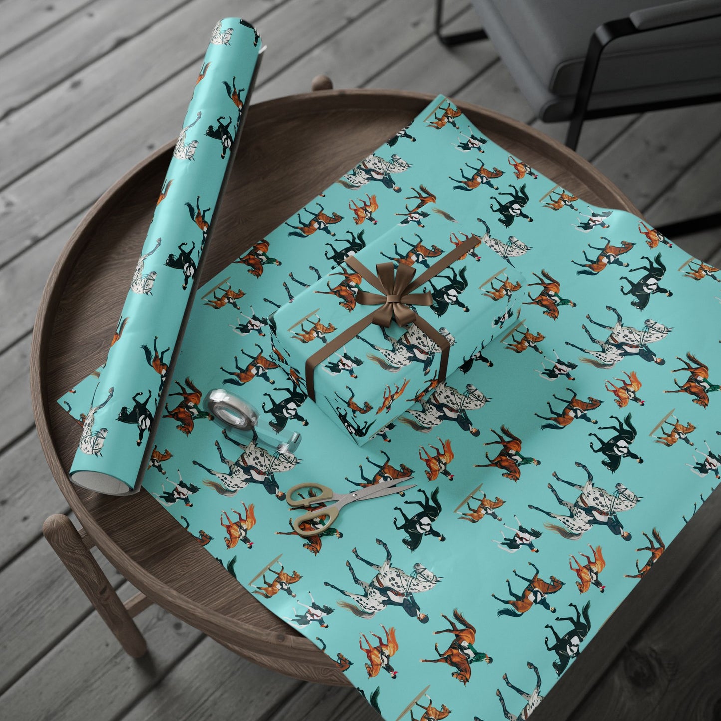 Modern Toile Dressage Robin's Egg Blue Gift Wrap