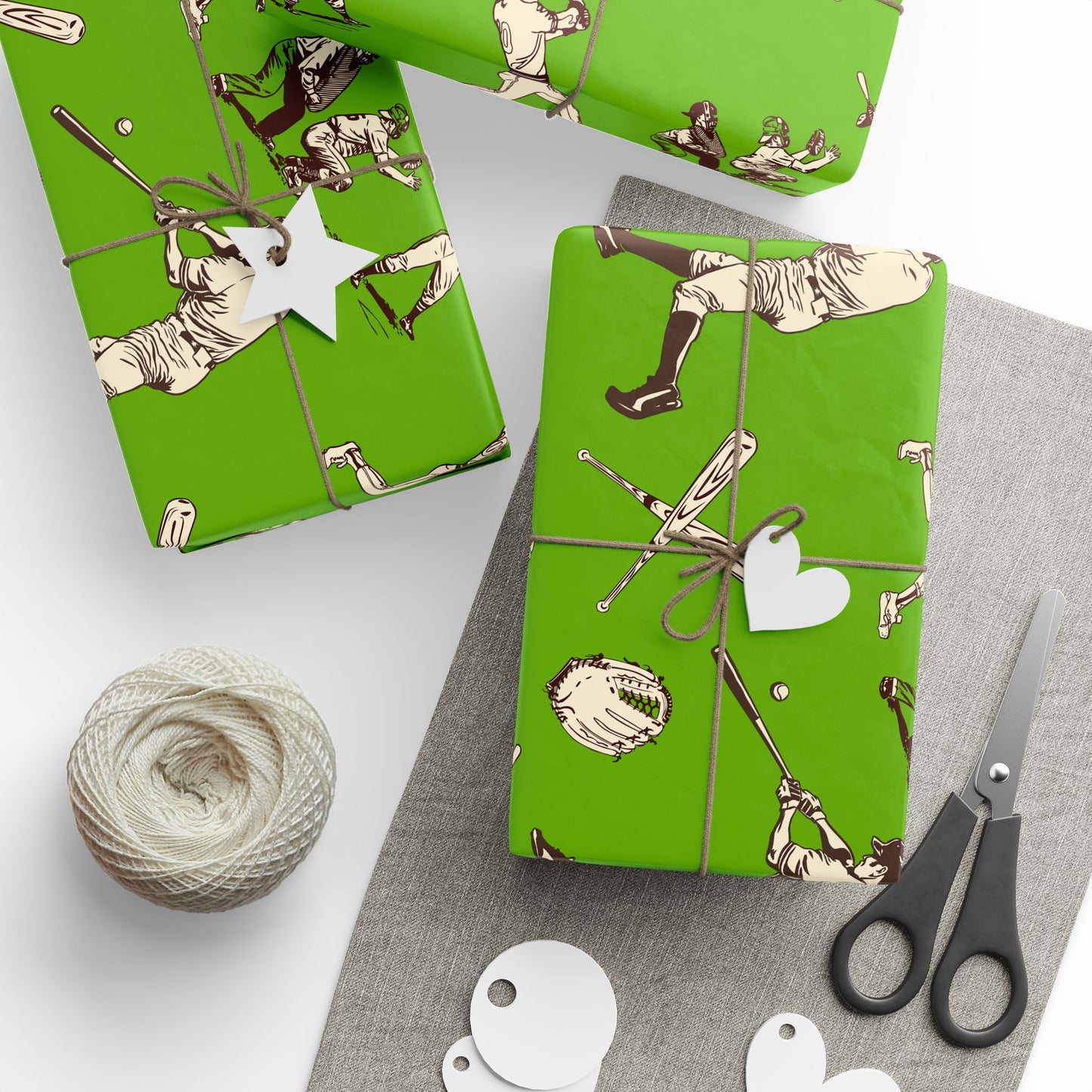 Modern Toile Baseball Green Gift Wrap