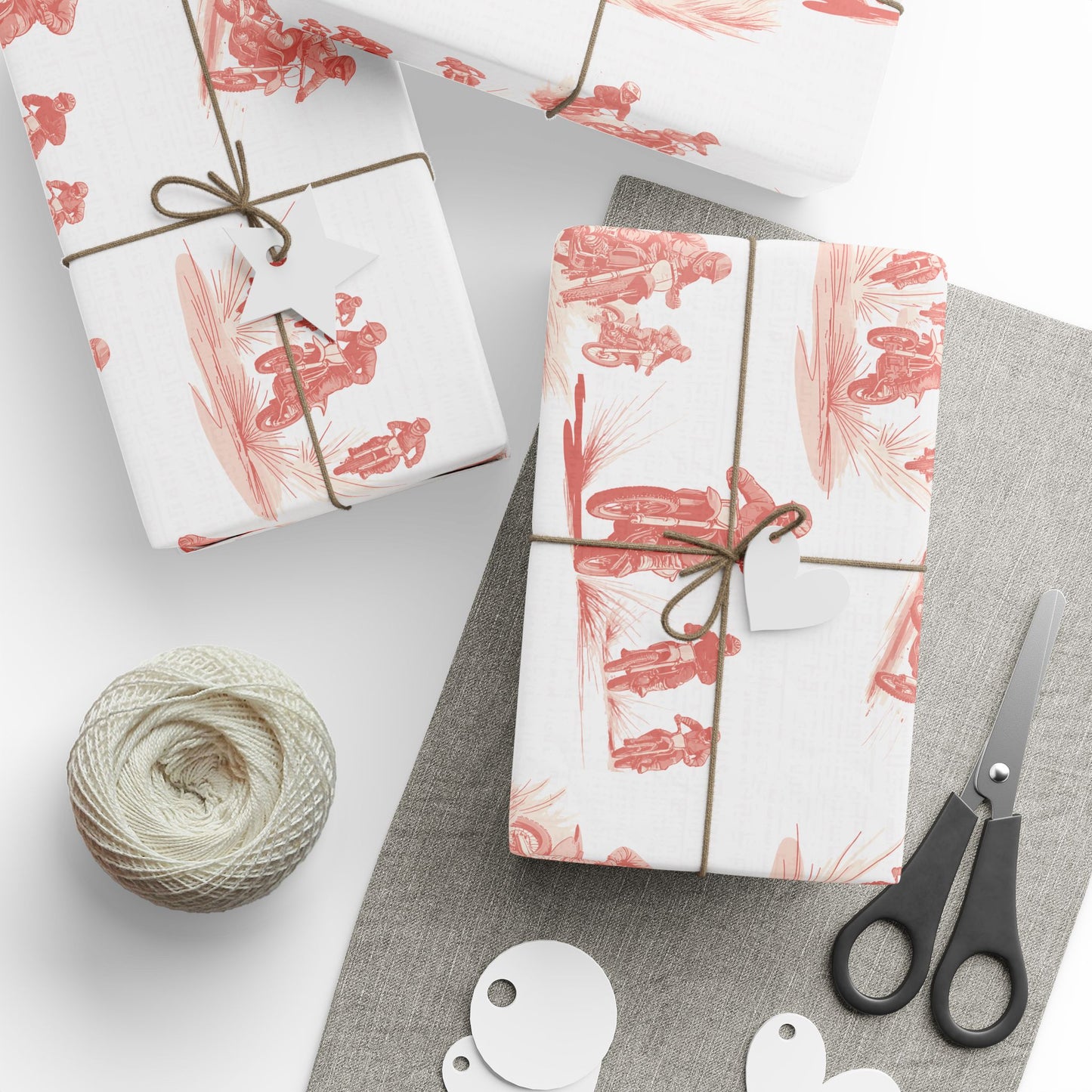 Modern Toile Dirt Bike Coral Gift Wrap