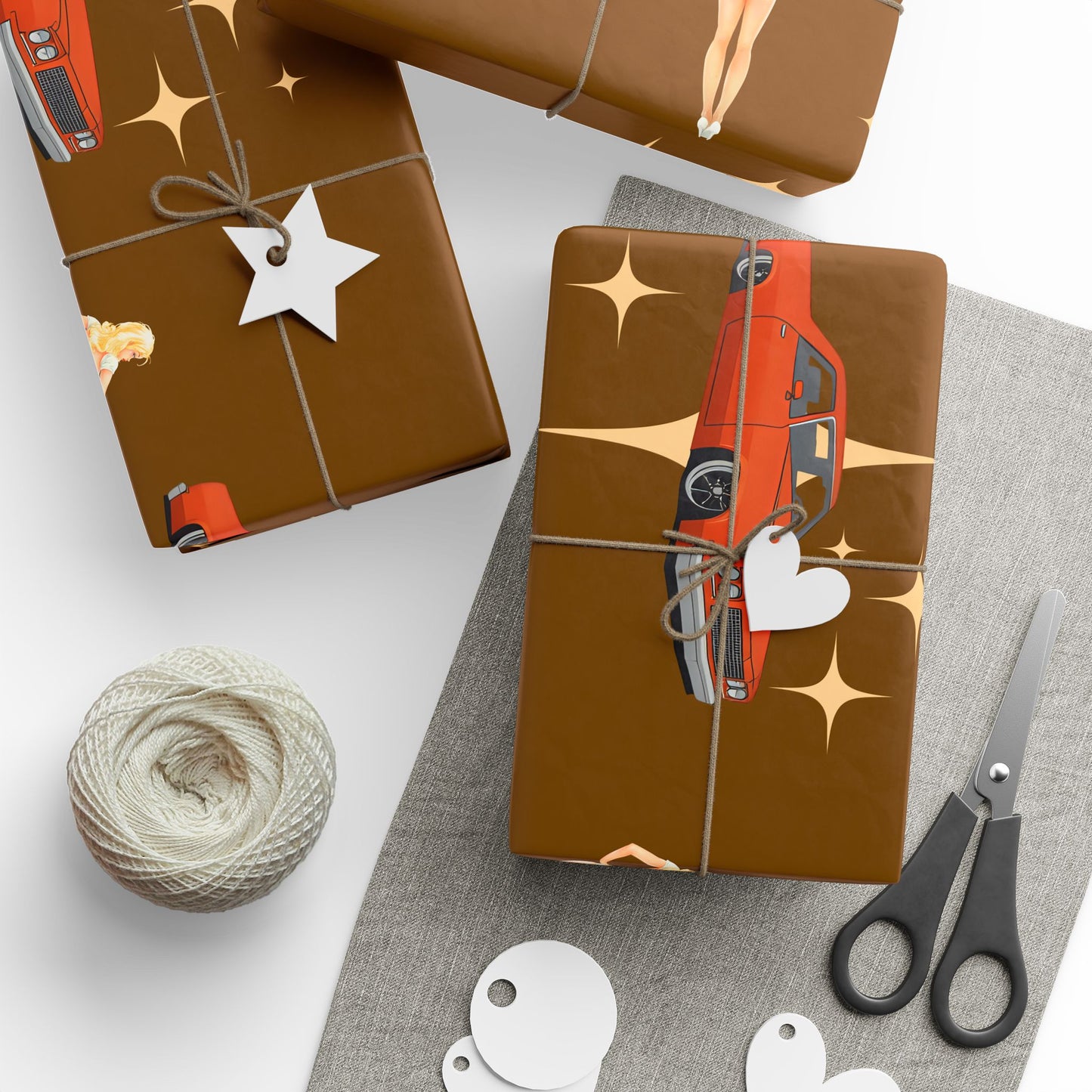 Cowboy Cadillac Mocha Gift Wrap