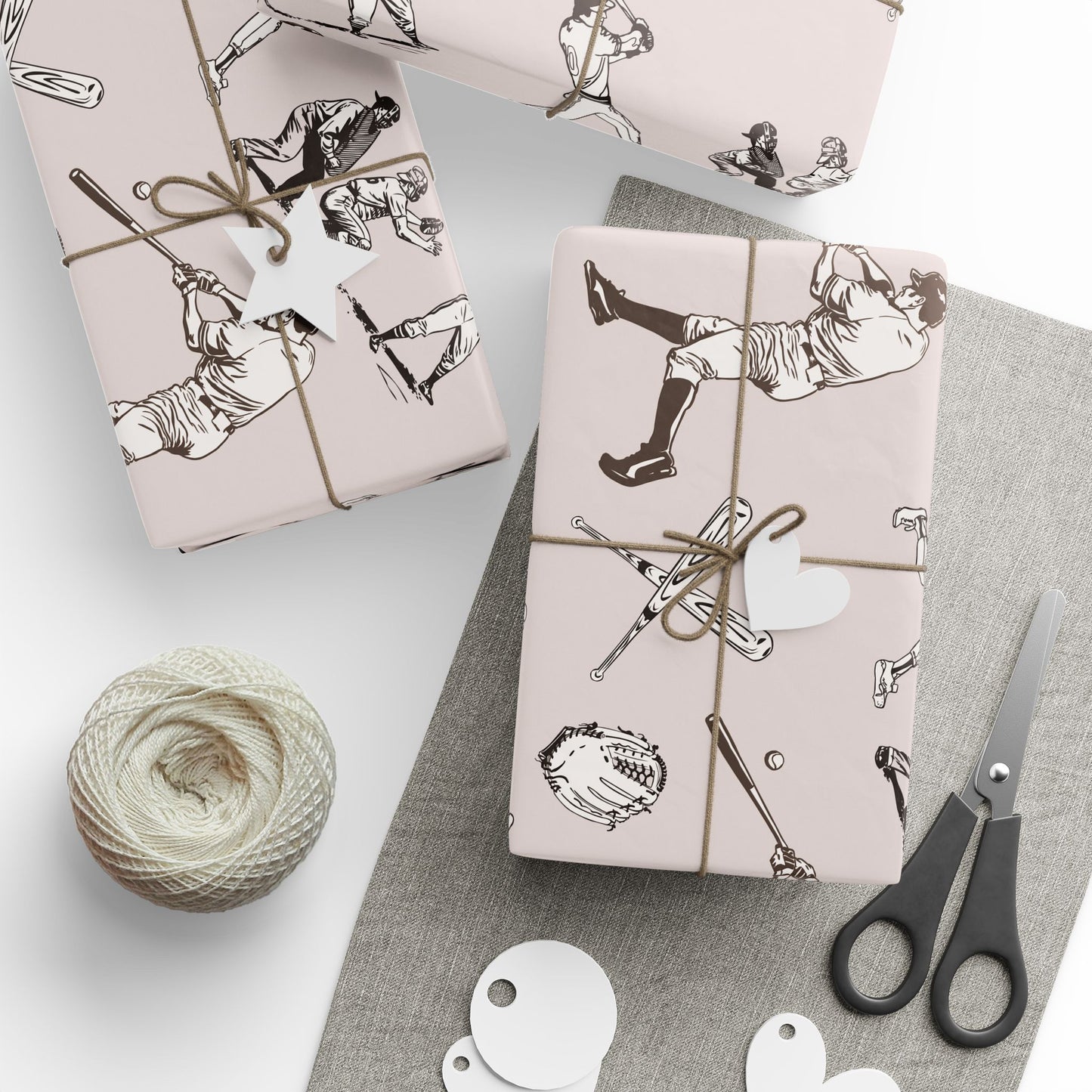 Modern Toile Baseball Sepia Gift Wrap