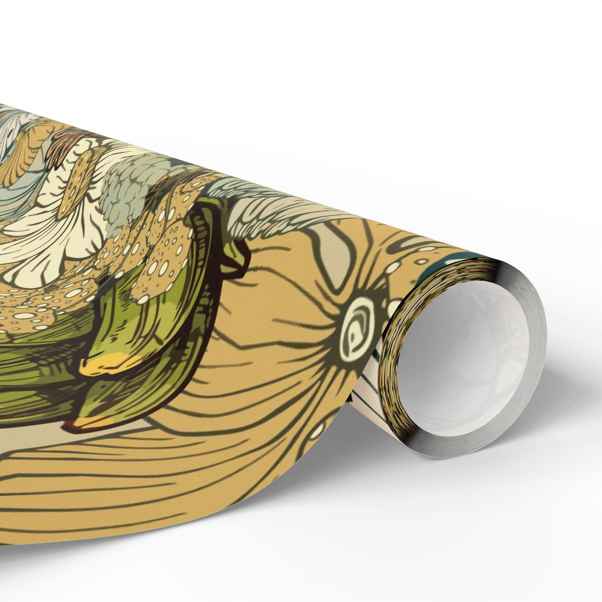 Vintage Flowers and Birds Gift Wrap Mustard