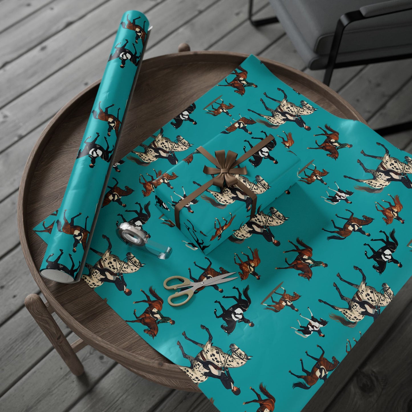 Modern Toile Dressage Teal Gift Wrap